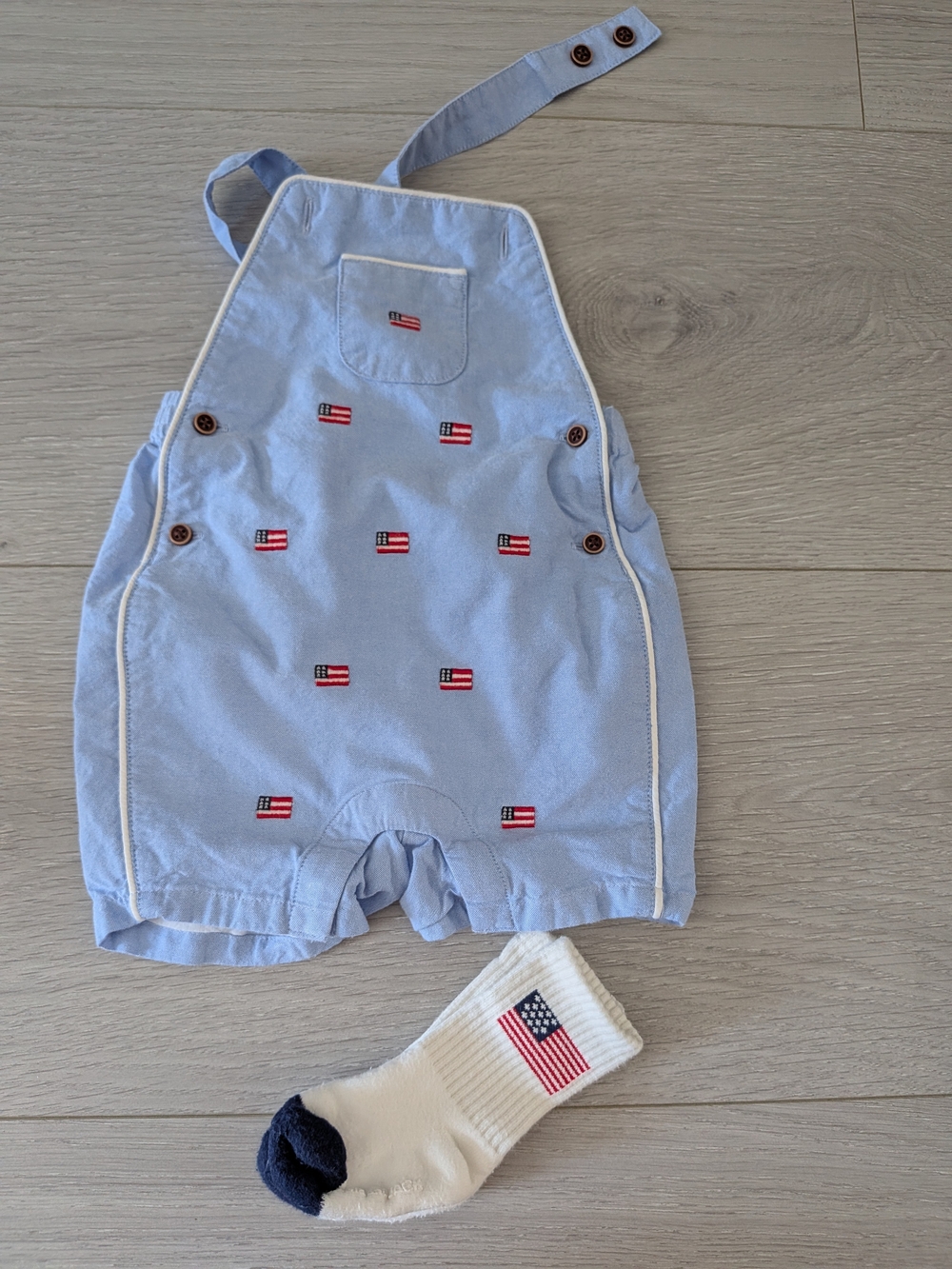 Janie and Jack Light Blue Embroidered Flag One-Piece